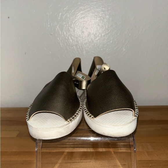 Havaianas Gold Flatform Espadrille Ankle Strap Rubber Foam Peep Toe Sandal Sz 9 - Picture 5 of 12